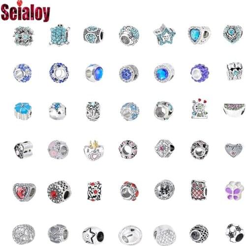 Seialoy Dropshipping Blue Rhinestone Beads Charm Fit Bracelet & Necklace For Women Snake Bone Chain Accessory Beaded BD0341-0380