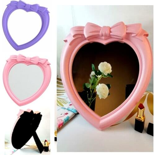 Cute Pink Girl Wall-mounted Cosmetic Mirror Desktop Love Princess Mirror Makeup Mirror Heart Shaped Manual DIY Dressing Mirror