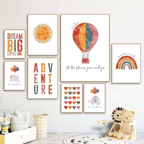 Nordic Cartoon Balloon Wall Art Canvas Painting Sun Rainbow Animal Prints Nursery Quotes Poster Pictures Baby Room Decor