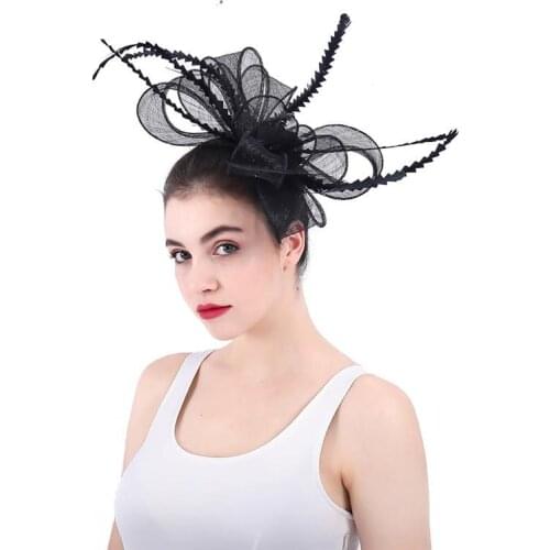 Ostrich Feather Bridal Small Hats Lace Mesh Bow-knot Creative Headdress Wedding Party Banquet Ladies Hair Accessories Vintage