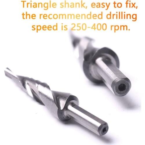 CHEERBRIGHT 2Pcs/lot 4-20mm HSS Spiral Groove Step Drill Bits Triangle Shank Metal Cutting Cone Hole Stepped Drill Tools