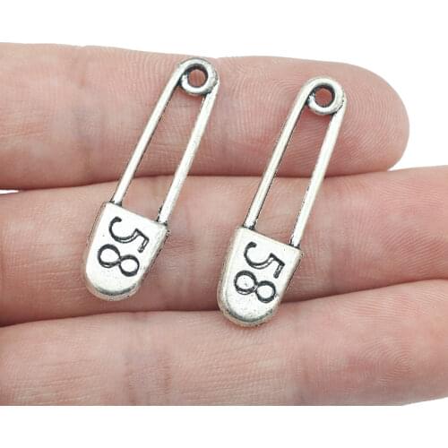 High Quality 20 Pieces/Lot 35mm*10mm Antique Bronze Plated Diy Handmade Safety Pin Charms