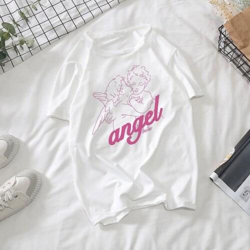 New Fashion Kawaii Angel Printed Women Top&Tees Summer Loose Oversize Streetwear Casual Clothing Pink cute Harajuku fun T-Shirts