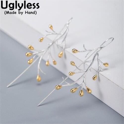 Uglyless Brilliant Flowers Earrings for Women Handmade Silver Flowers Ear Hooks Solid 925 Silver Branches Long Earrings Vogue