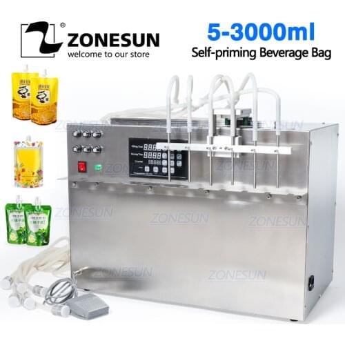 ZONESUN 6 Nozzle Semi Automatic Liquid Juice Preformed Squeeze Spout Pouch Bag Filling Machine
