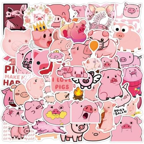 10/30/50PCS Kawaii Cartoon Pink Pig Animal Stickers Funny Decal DIY Car Bike Travel Luggage Phone Laptop Waterproof Toy Sticker