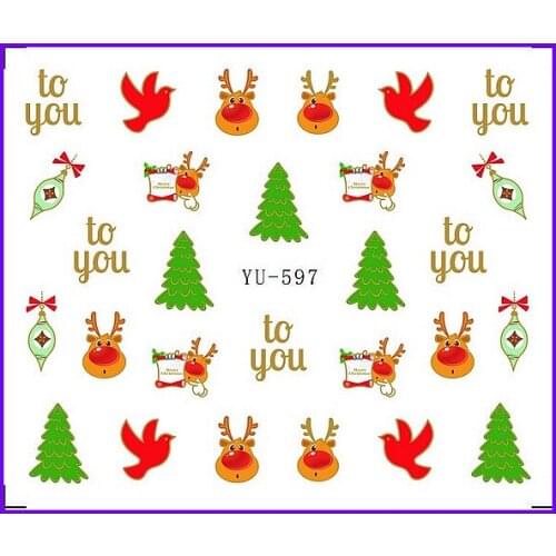 1X Nail Sticker Cute Xmas Santa Clause Water Transfers Stickers Nail Decals Stickers Water Decal Opp Sleeve Packing YU597-602
