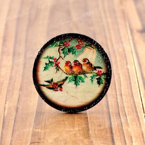 2Pcs 45mm Birds 3D Embossed Big Round Coloured Drawing Wood Cut Pendant DIY make Brooch Necklaces-(WIB-30)