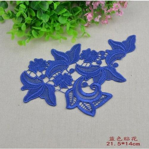 5 Pieces Royal BLue Embroidered Floral Lace Neckline Neck Lace Collar Trim Clothes Sewing Lace Applique 21.5*14cm