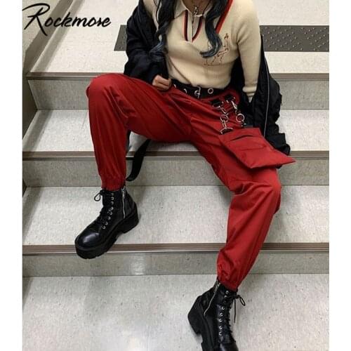 Rockmore Punk Cargo Pants Women Bodycon Moto&Biker Streetwear Joggers High Waisted Trousers Skinny Pants Sweatpants Women Autumn