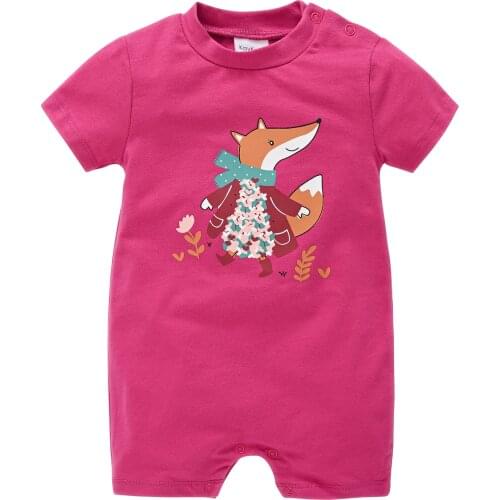 Honeyzone Baby Girl Clothes Rompers Vetement Bebe Fille Short Sleeve Fox Print Rosy Jumpsuit Toddler Boy Plsysuits Peleles Bebes
