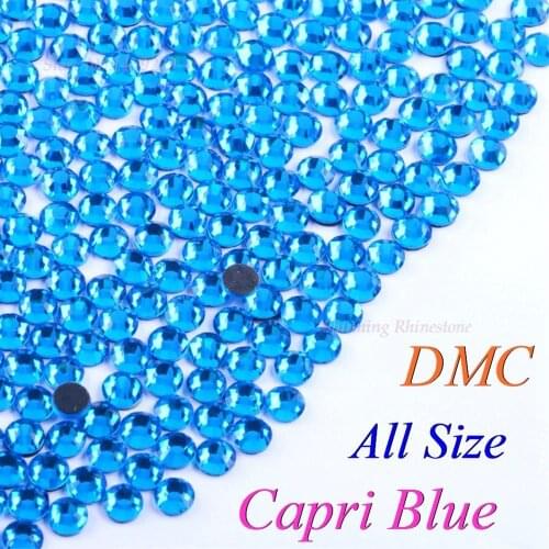DMC Capri Blue SS6 SS10 SS16 SS20 SS30 Mixed Size Glass Crystals Hotfix Rhinestone Iron-on Rhinestones Shiny DIY With Glue