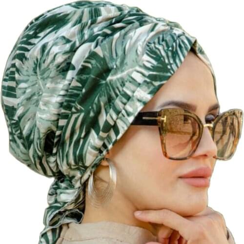 Cotton print muslim hijab scarf islamic inner hijab caps arab shawl hijab femme musulman turbante mujer khaki green buckle