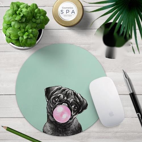 Office Computer Desk Mat Table Keyboard Mouse Pad Round Funny Naughty Spoof Dog Blow A Big BalloonNon-slip Mat Gamer Mat