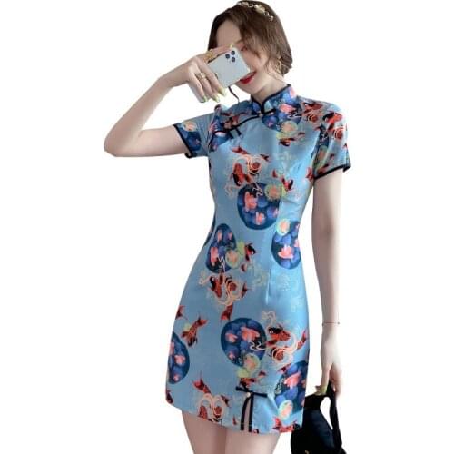 Summer Dresses Bandage Bodycon Blue Print Womens Dress Vintage Elegant Cheongsam Clothes Slim Sexy Party Mini Wrap Sundress