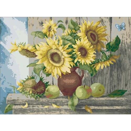 Summer sunflower vase patterns Counted Cross Stitch 11CT 14CT 18CT DIY Cross Stitch Kits Embroidery Needlework Sets home decor