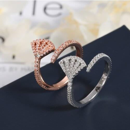 Fashion Fan Shaped Ring Simple Zricon Open Womens Ring Fashion Index Finger Jewelry Bagues Pour Femme Zk30