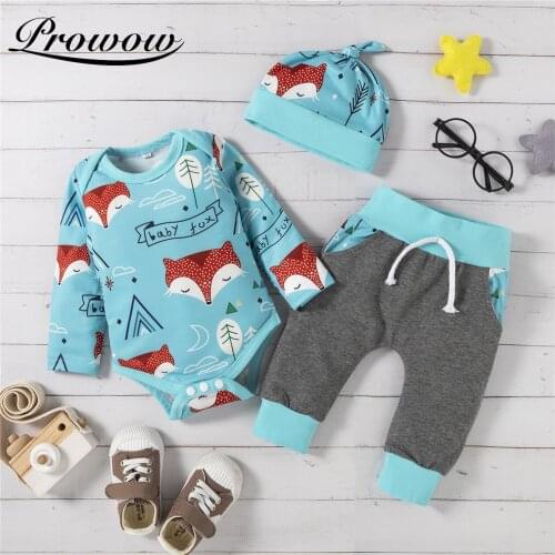 Prowow Fox Cartoon Baby Boy Clothes Set Autumn Winter Kids Newborn Boys Clothing Bobysuit+Pant 2021 Newest Cotton Baby Costume