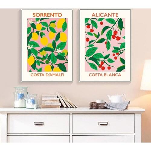 Cartoon Fruits Plants Lemon Cherry Prints Posters Flowers Canvas Painting Wall Art Pictures For Kitchen Room Nature Home Decor