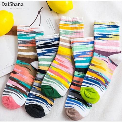 1 Pair New Arrival Multi Colors Rainbow Striped Patterned Korean Japanese Harajuku Fashion Casual Women Socks Christmas Socks