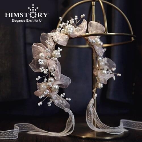Himstory Newest Handmade Beaded Silk Yarn Bowknot Wedding Hair Accessories Girls Birthday Party Evening Dress Headwear