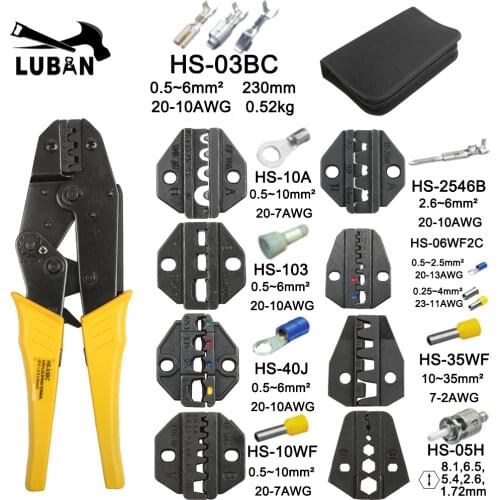 Crimping pliers HS-03BC 8 jaw for plug tube insulation no insulation crimping cap coaxial cable terminals kit 230mm clamp tools