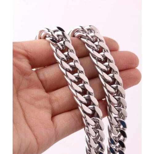 Tiasri 14mm Punk Stainless Steel Necklace for Men Women Curb Cuban Link Chain Chokers Silver Color Jewelry Accessories Wholesale