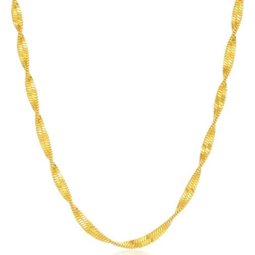 Genuine 18K Yellow Gold Necklace For Women Water Wave Chain 18 inches 45cm Male Necklace Wedding Birthday Fine Jewelry Gifts