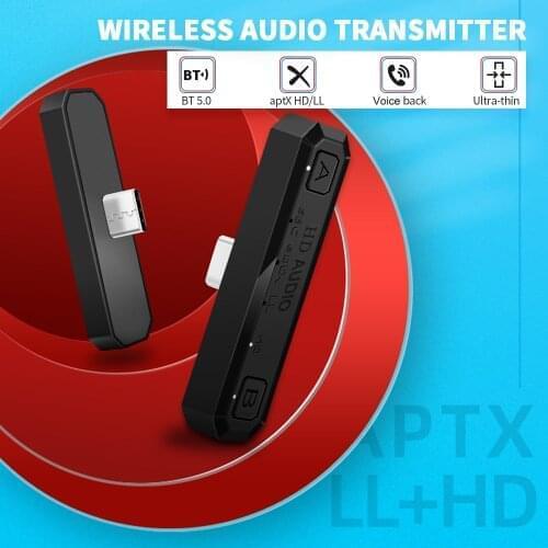 Support Dual Connection Portable Wireless Audio Transmitter BT 5.0 Adapter Compatible with Switch Voice Return/aptX HD/LL Black