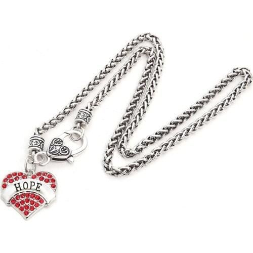 Drop Shipping rhodium plated zinc studded with sparkling crystals HOPE heart pendant wheat chain necklace High Quality