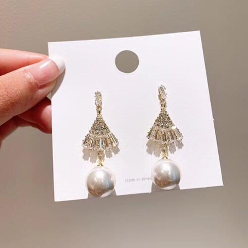 Earrings long temperament Korean earrings high-end fan-shaped pearl earrings 2020 new fashion elegant Trend female earrings