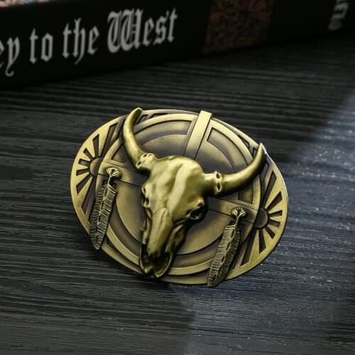 Western cowboy belt buckle bull head retro pattern zinc alloy belt buckle casual wild smooth buckle birthday party gift