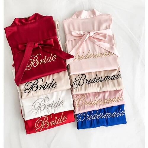 Bridesmaid Bridal Gown Wedding Bridesmaid Hand Ceremony Wedding Makeup Embroidered Silk Robe Lounge Negligee Bathrobe халат