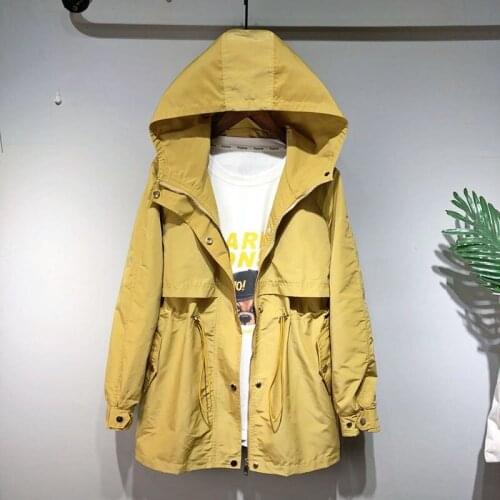 Spring Long Trench Coat 2020 New Hooded Coats Woman Casual Loose Windbreakers Female Hooded Coats Solid Overcoat Black Outwear