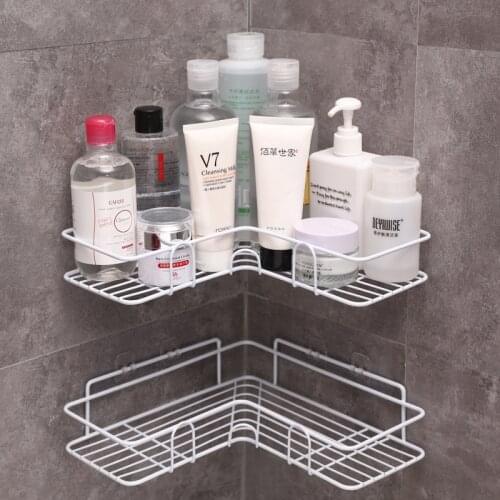 Bathroom kitchen Punch Corner Frame Shower Shelf Wrought Iron Shampoo Storage Rack Holder with Suction Cup bathroom accessories