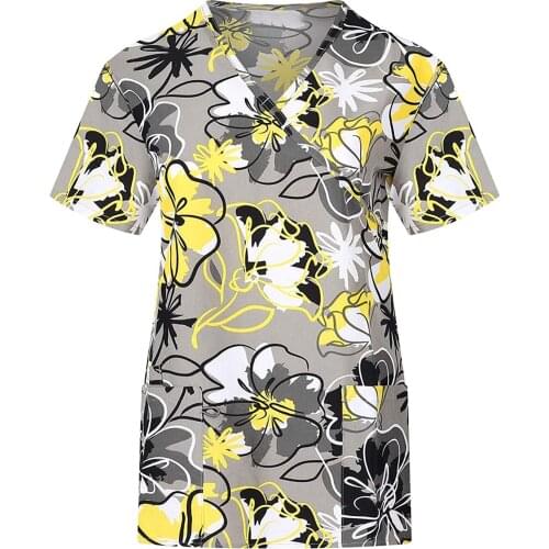 Nurse Uniform Women Short Sleeve V-neck Tops With Pockets Working Uniform Workwear Top Nurse Accessories Uniforme Enfermera