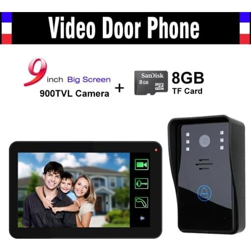 9 inch Touch Monitor Video Door Phone Intercom System with 8GB card Recorder video Doorbell Record Doorphone for home villa