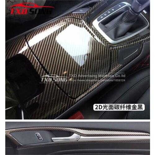 Top quality Ultra Gloss GOLD BLACK TWILL 2D Carbon Fiber Vinyl Wrap 2D Texture Super Glossy 2D Carbon FIBER STICKER WITH BUBBLES
