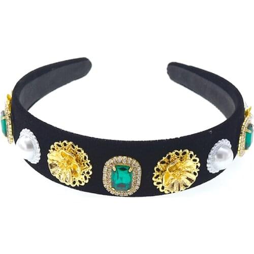 Vintage Hair Accessories Green Crystals Hair Band Floral White Rhinestone Crystal Headband for Women Headdress Headpiece