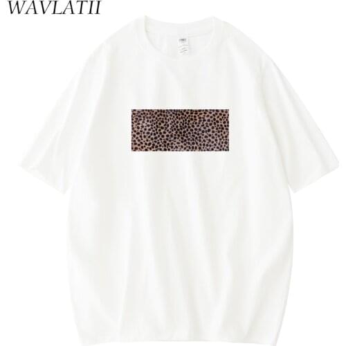 WAVLATII Women 2021 New Leopard Print Tshirt Lady White Black Casual Short Sleeve Tees for Summer Lady Blue T-shirts Tops WT2119