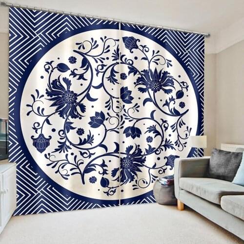 Photo blue flower curtains 3D Curtain Printing Blockout 3D Window Curtain For Living Room office Bedroom