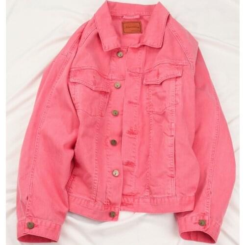 Korean Candy color Denim Coat Women Spring Autumn Fashion Bat sleeve Jeans Jacket Loose Bomber Jacket Women Streetwear Tide H639