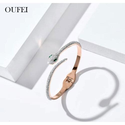OUFEI Rose Gold Charms Snake Bracelet For Women Stainless Steel Jewelry Woman Cuff Bracelets Bangles 2020 Fashion Jewellery