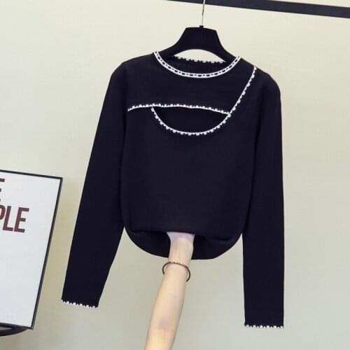 Korean Women Outerwear Sweater Pull Jumpers Autumn Winter 2021 Loose Pullover Sexy Sweaters V-neck Long-Sleeve Knitwear