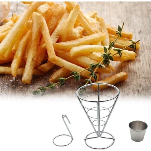 1 Set French Fry Stand Anti-rust Space Saving Stainless Steel Large Capacity French Fry Holder for Home