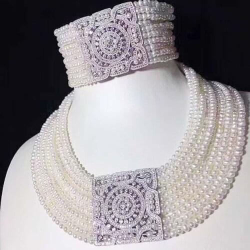 10rows freshwater pearl near round 3-5mm necklace bracelet 17-19inch wholesale bead discount gift hot