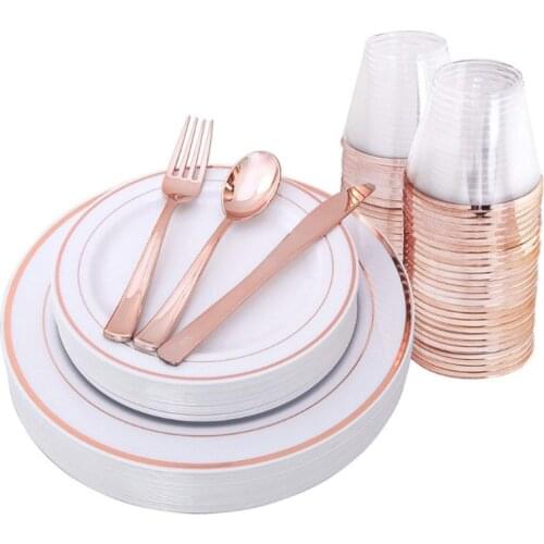 10pcs/lot Wedding rose gold party Disposable Plastic Tableware for anniversaire birthday party plastic plate decorations