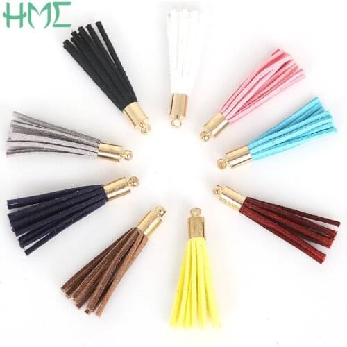 10pcs 35mm Gold Caps Suede Tassel Fringe Charm For Jewelry Making Earrings Bracelet Necklace Keychain Phone DIY Jewelry Findings