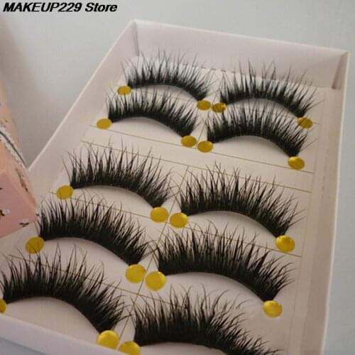 5 Pairs Handmade Long Thick Cross Natural False Eyelashes Maquiagem Professional Makeup Eye Lashes Extension Tools
