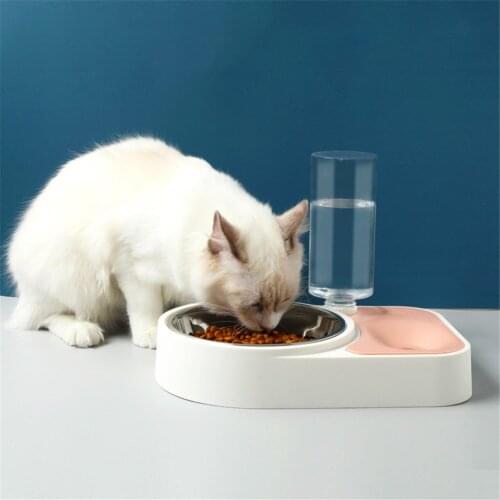 Dog Double Bowl Pet Automatic Feeder Cat Food Water Dispenser Puppy Drinking Water Bottle Feeding Container Dishes Pets Supplies